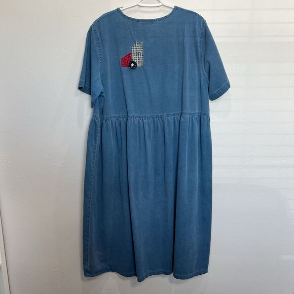 Vtg Sunbelt XL Antiques Action Barn Mumu Patio Dress Chambray Embroider Buttons - Picture 6 of 10